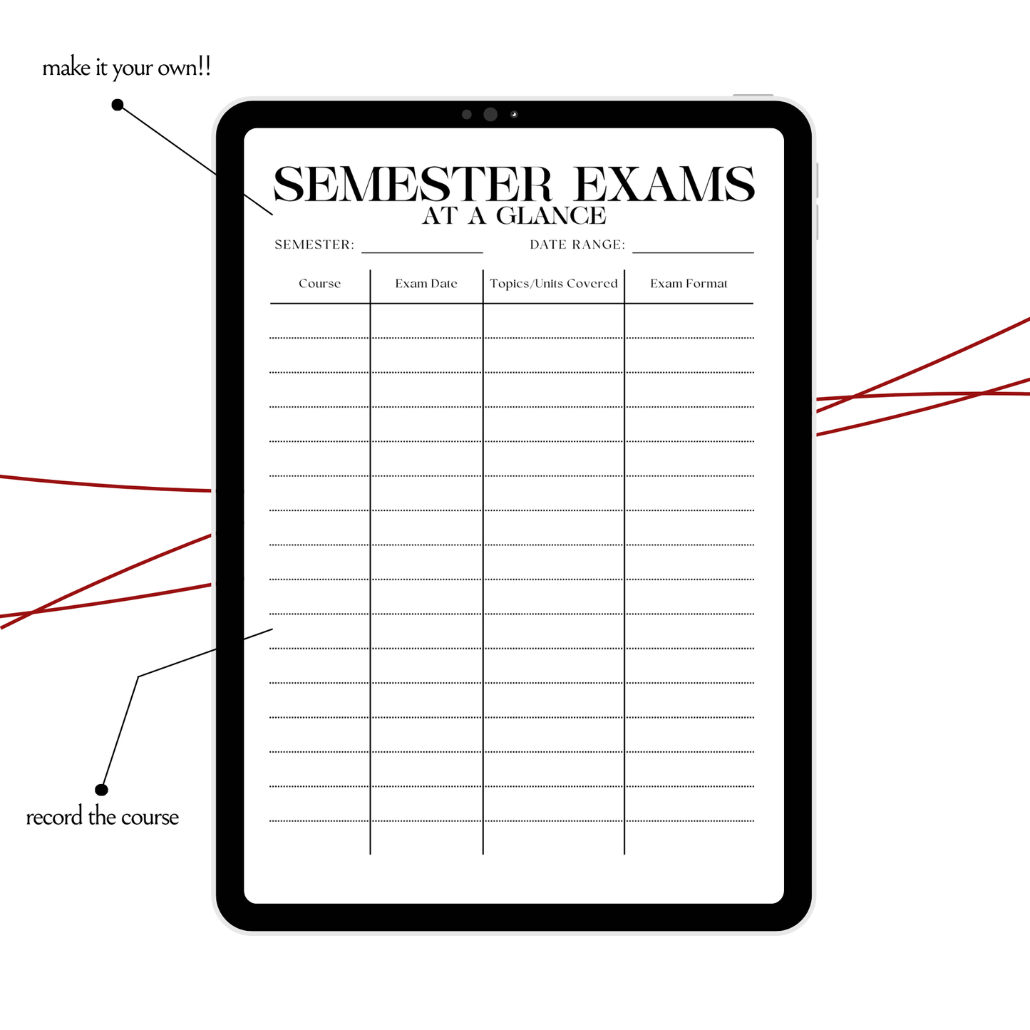Semester Exams Tracker | At-a-glance