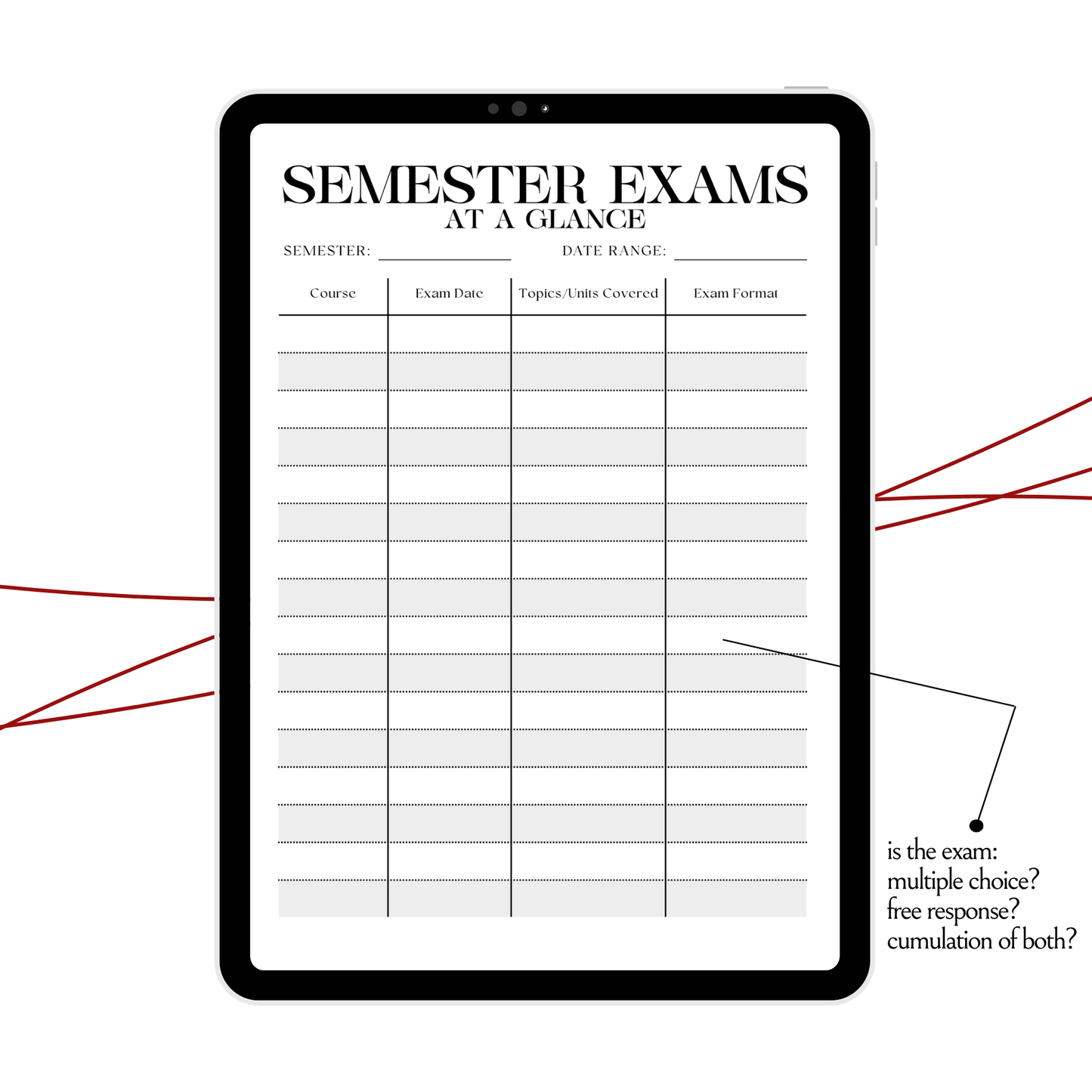 Semester Exams Tracker | At-a-glance